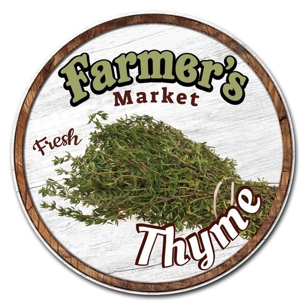 Corrugated Plastic Sign With Stakes 16in Circular-Farmers Market Thyme, C-16-CIR-WS-Thyme